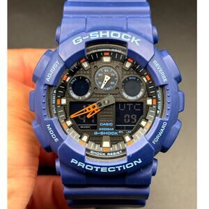 Casio G-Shock GA100L-2A Military Blue Orange Band Men's Analog-Digital Watch